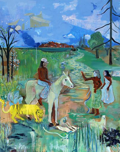 Sie sahen sich, sie grüßten sich, sie spürten sich. Sie gingen nicht mehr voneinander, 2018,  Öl und Acryl auf Leinwand