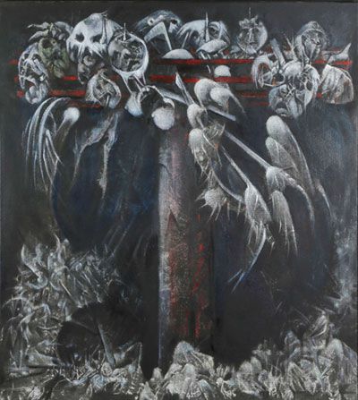 Die Prozession oder Requiem für einen Engel. 2013, Öl auf Leinwand, 100x90 cm