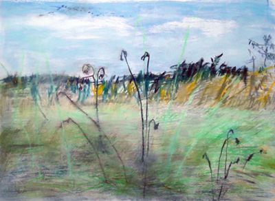 Christine Dockhorn: Zugvögel. 2014, Pastellzeichnung, 39 x 50 cm