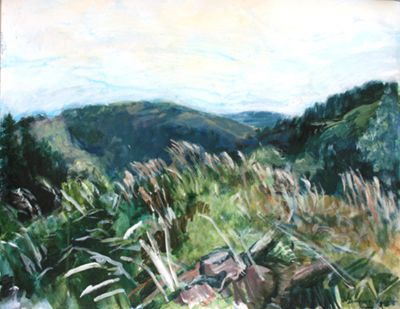 Donata Hillger: Hügel im Harz. 2016, Acryl auf Papier, ca. 50 x 65 cm