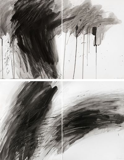 Josef A. Kutschera: Das Leid/Die Trennung. 2017, 2-teilig, schwarze Tusche auf Karton, je 60 x 50 cm