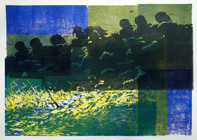 Lucia Schoop: Das Boot ist voll. 2016, mixed media, 49 x 74 cm