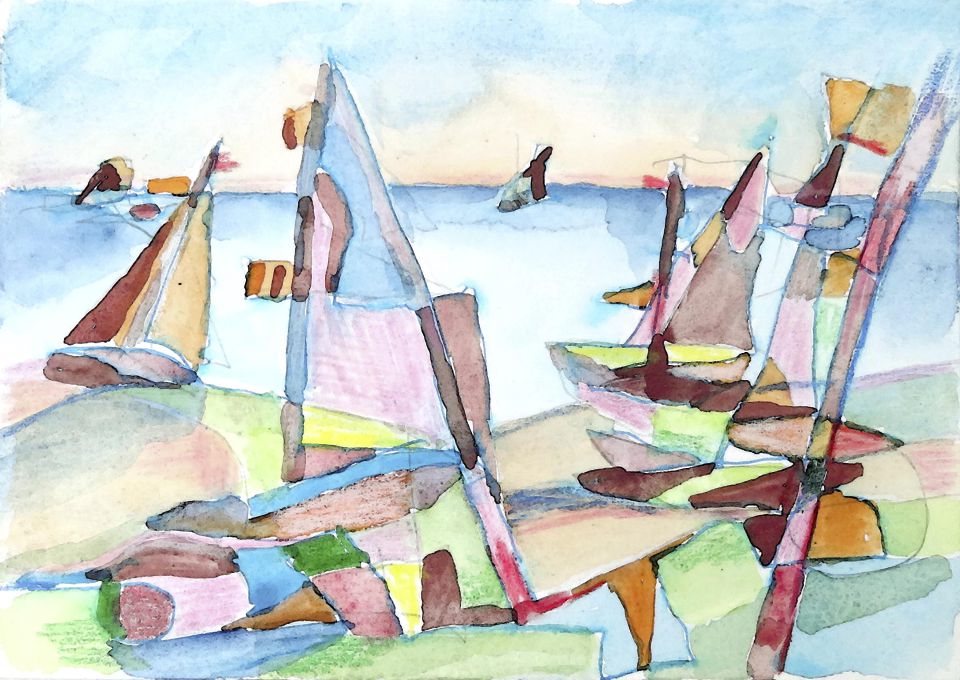 Helmut Laun: Rosa Regatta, 2018, Aquarell