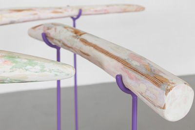 Fabian Reimann: Immer die Hälfte der Hälfte (Detail), 2013 Holz/ Stahl/ diverse Materialien