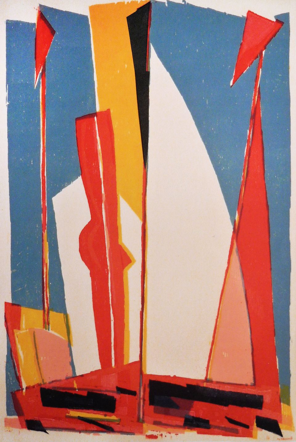 Wilfried Schröder: Als am Strand die Segel wuchsen. 1991/2006/2020, Farbholzschnitt