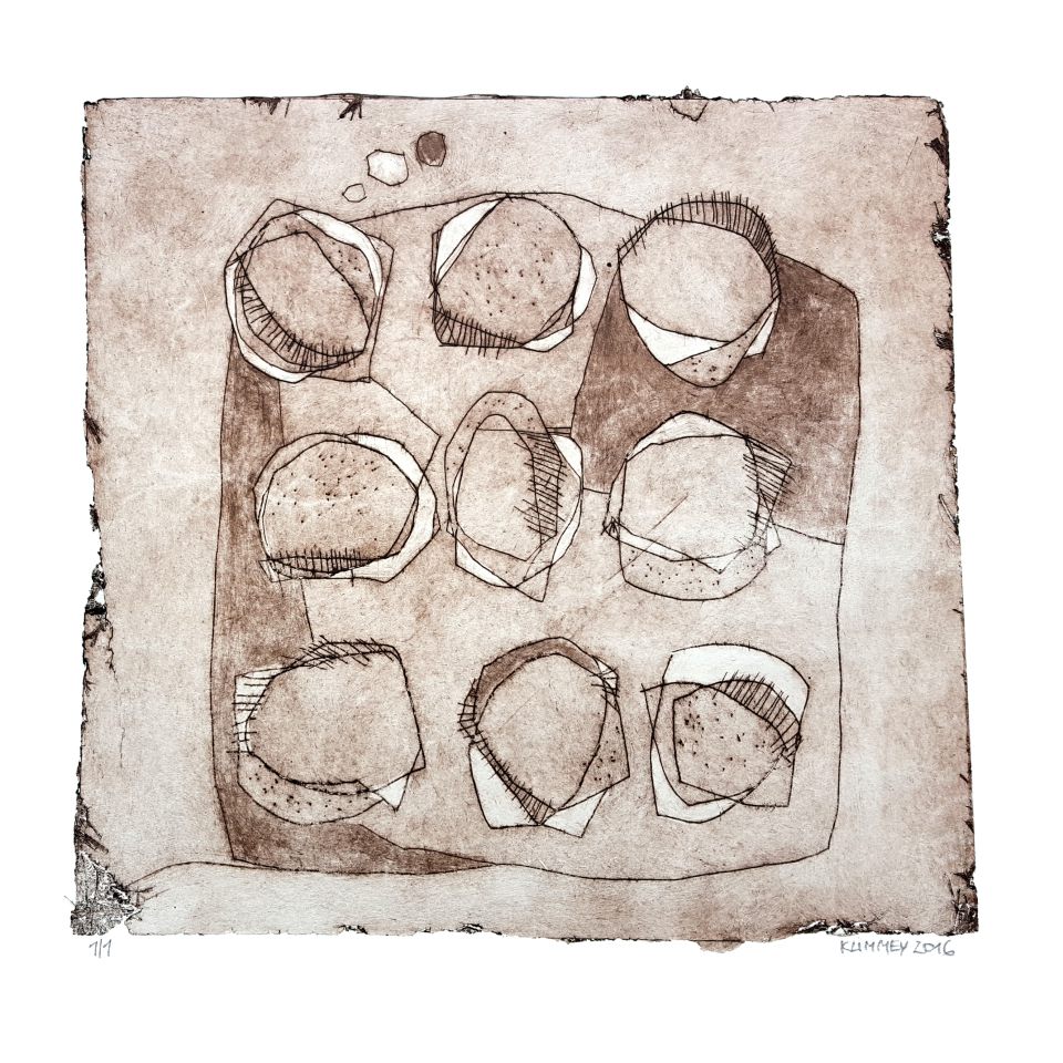 Heidrun Klimmey: Acht Freunde und ich. 2016, Kaltnadelradierung