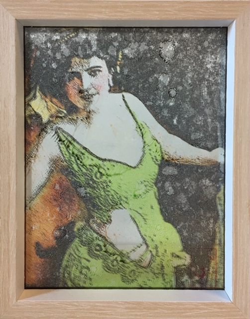 Daniela Melzig: Varieté, 2018,  Digitalgrafik im Handpress-Verfahren auf Glas gedruckt