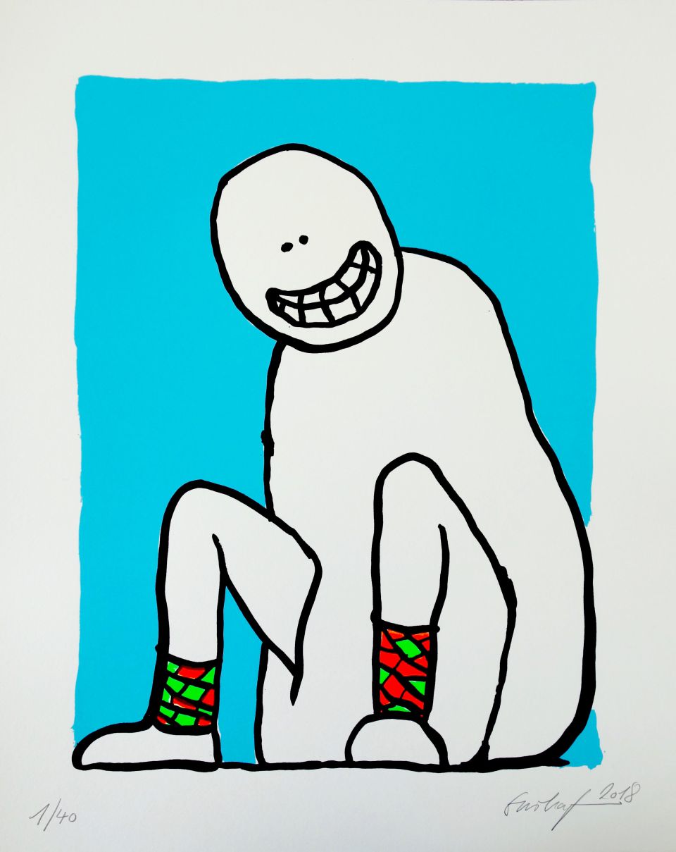 Gunnila Jähnichen: Glückliche Strümpfe. 2018, Siebdruck auf Papier