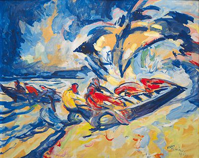 Egon Tschirch: Boote mit Fischern, 1922, Öl (Leihgabe Kulturhistorisches Museum Rostock)