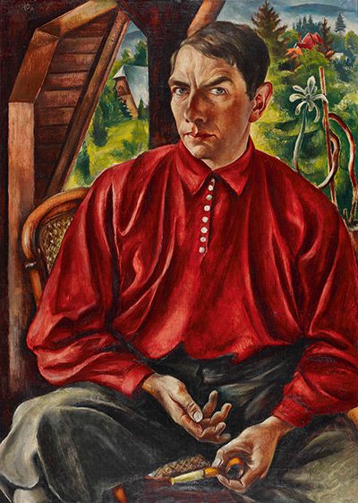 Hans Emil Oberländer: Selbstbildnis mit Pfeife, 1928, Öl (Leihgabe Kulturhistorisches Museum Rostock)