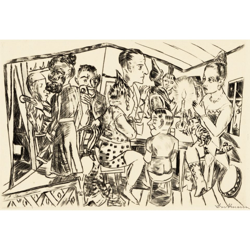 Max Beckmann . Hinter den Kulissen, Kaltnadelradierung 1921