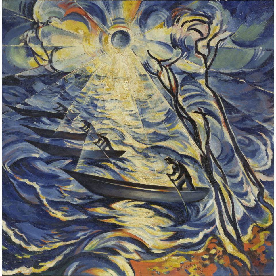 Egon Tschirch: Warnowfischer. 1923, Öl auf Holz  (Leihgabe Kunsthalle Rostock)