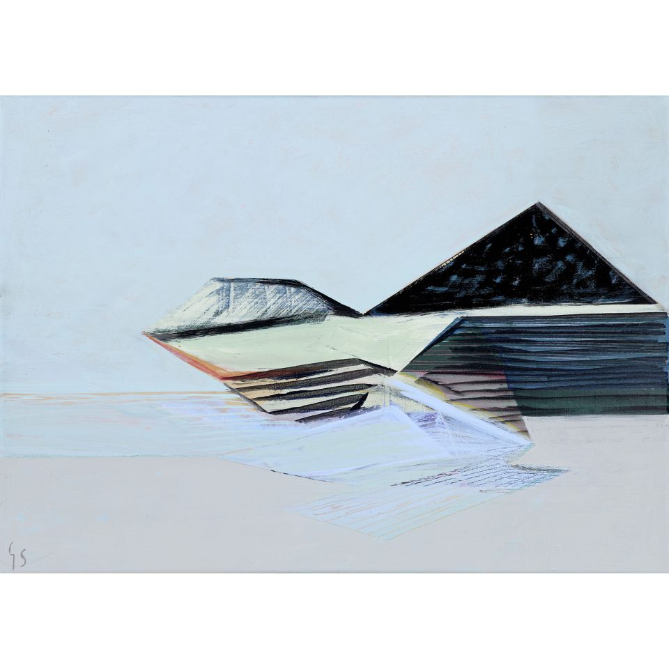 Grit Sauerborn, Wasser ziehen II. 2025, Acryl, Tusche auf Leinwand, 50x70 cm