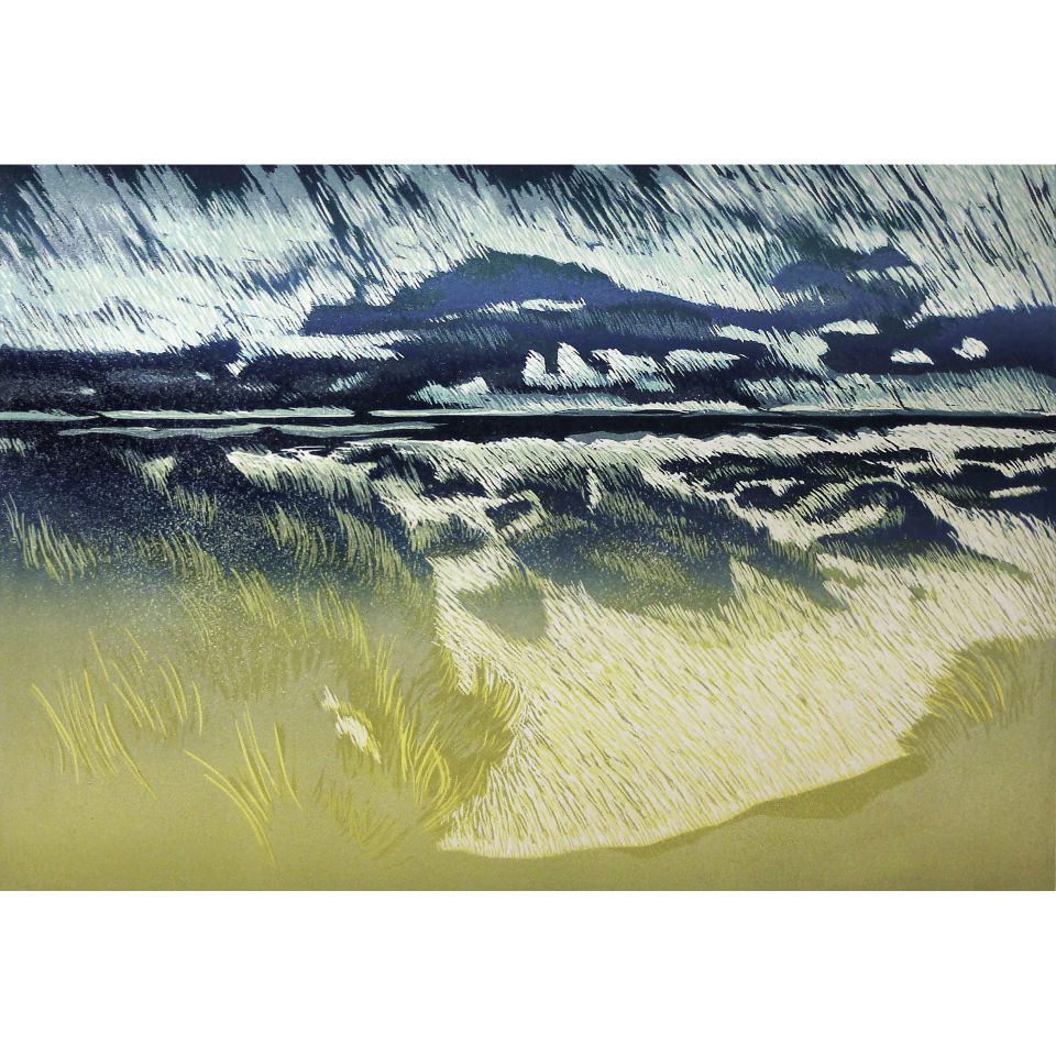 Brigitte Parsche: Durchatmen. Farbholzschnitt, 2023, Auflage 5, 42 x 21cm