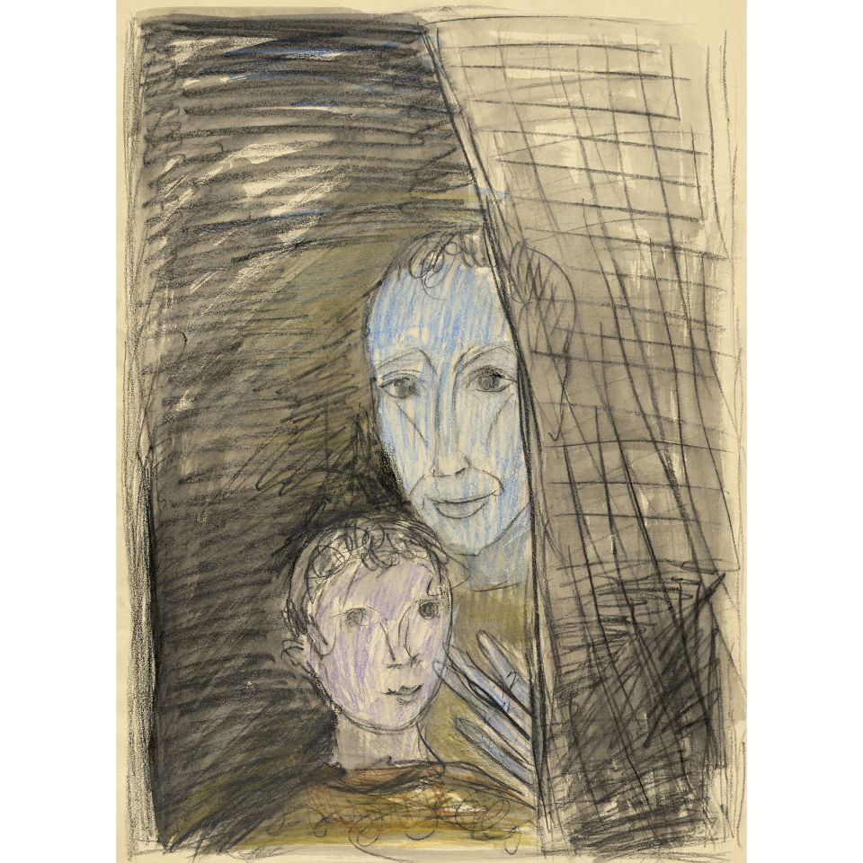 Kate Diehn Bitt, oT (Frau mit Kind). 1967, Aquarell-Stift