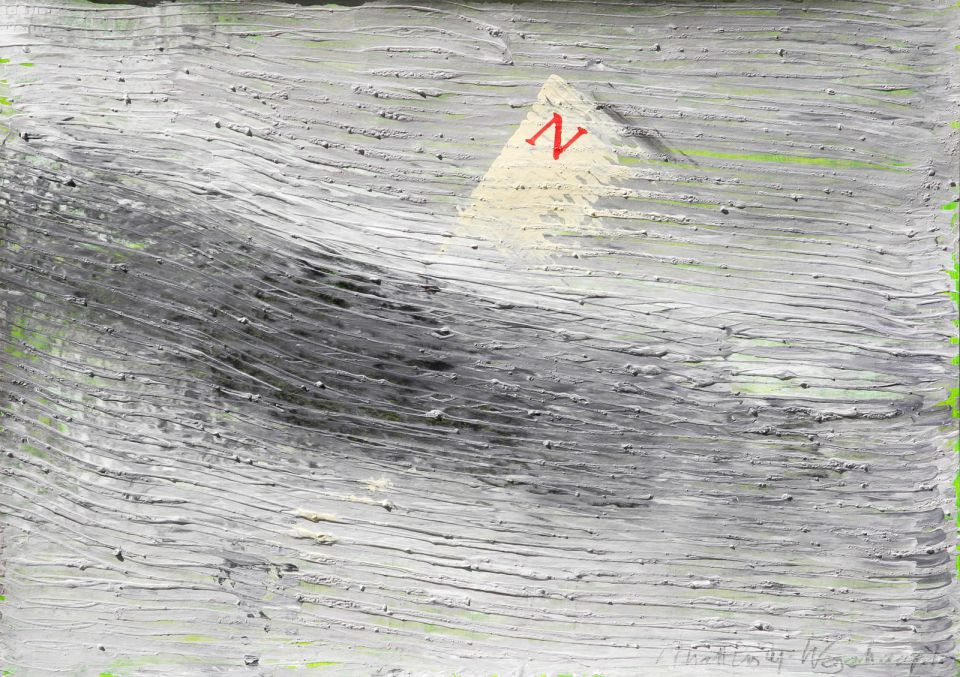 Matthias Wegehaupt: Versinkender Text. Acryl/Karton, 2017, 50x70 cm