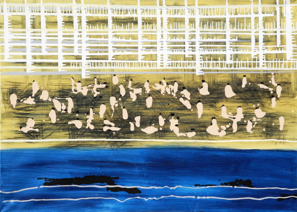 Matthias Wegehaupt: Strand der Stadt. Acryl/Leinwand, 2020, 115x116 cm