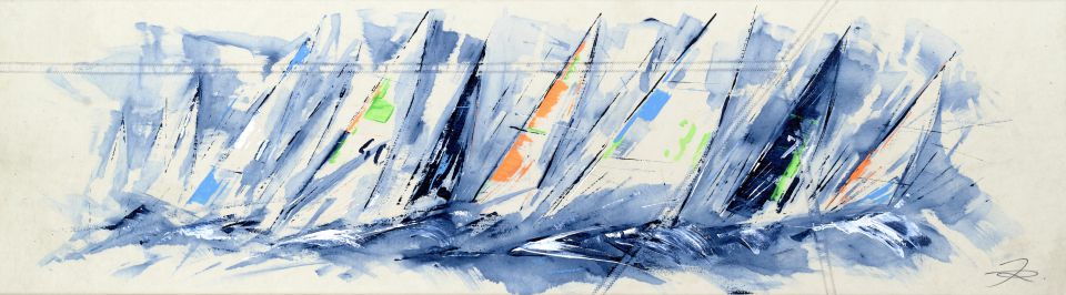 Jeannine Rafoth: Mannschaft, Malerei auf Segeltuch (Acryl, Mischtechnik), 2021, 60x180 cm (650,00 €)