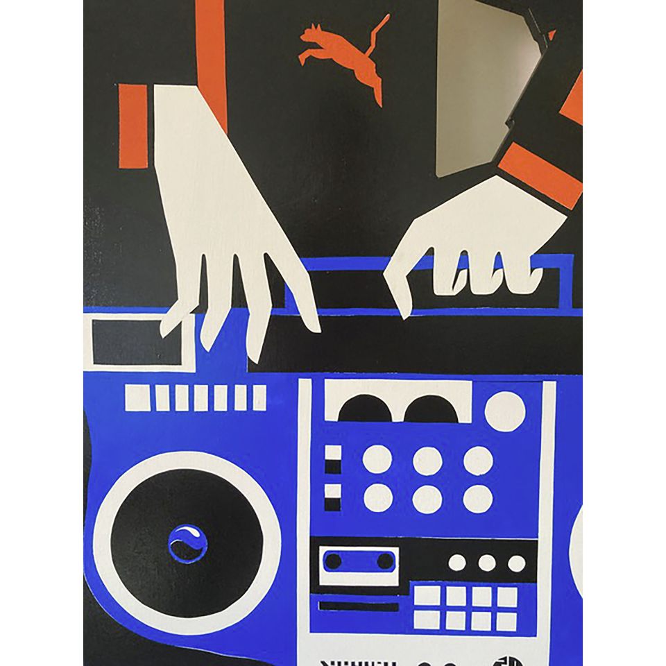 Sebastian Volgmann, Beastie Boys. 2024, Acryl auf Holz, 110x120 cm (Ausschnitt)