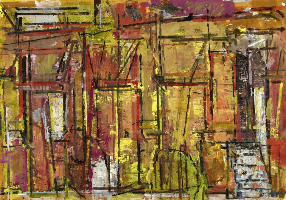 Johannes Müller: Stadtmauer Rostock. Gouache, Acryl, 1993