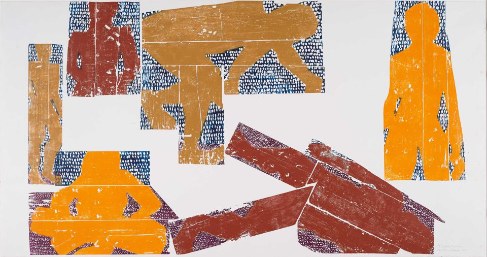 Matthias Mansen:  Badende, Figurenfries. 1999, Farbholzschnitt