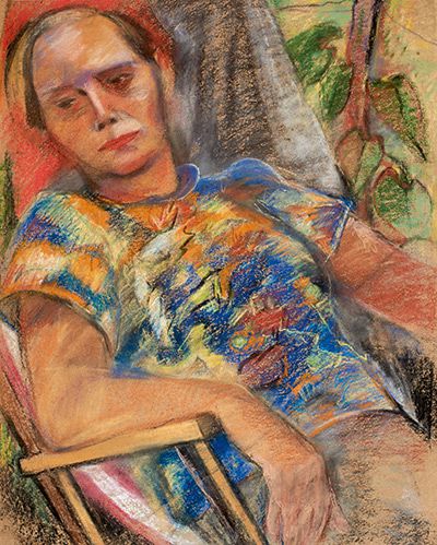 Mechthild Mannewitz: Kate Diehn-Bitt im Liegestuhl, 1950er Jahre, Pastell