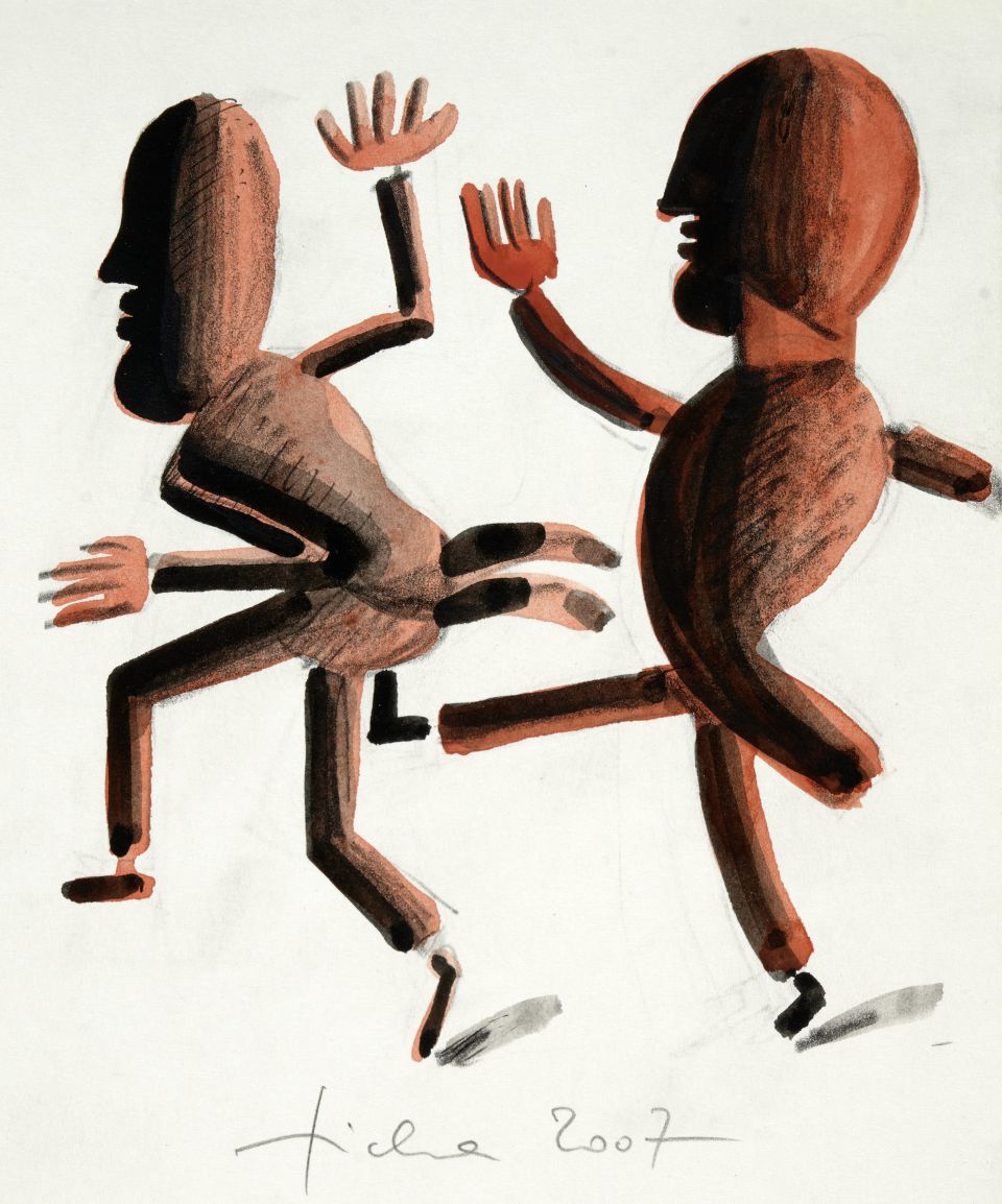 Hans Ticha: Studien zum Snob Buch-Snob (rot). Aquarell, Bleistift, Graphit, 2007