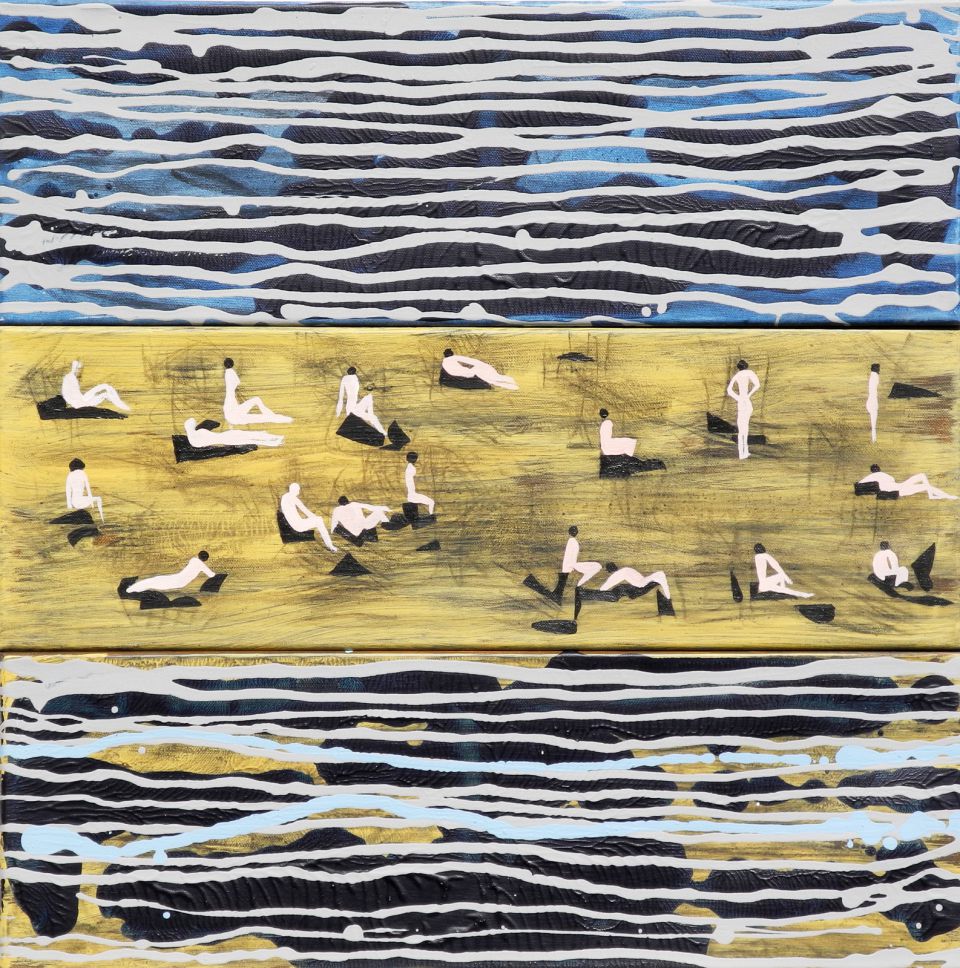 Matthias Wegehaupt: Die Insel. Acryl/Leinwand, 2020, dreiteilig, je 20x60 cm