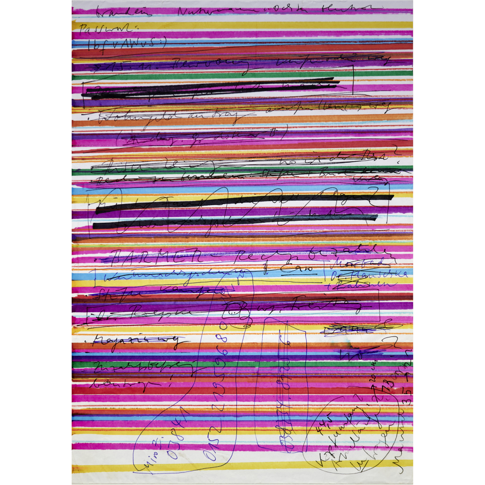 Iris Thürmer: Tired Pony. Farbstifte, Marker auf To-do-Listen, 2020