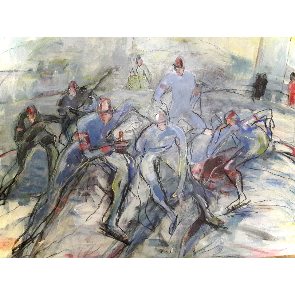 Helga Manowski: Training. Acryl, Kohle,  Pastellkreide, 2021