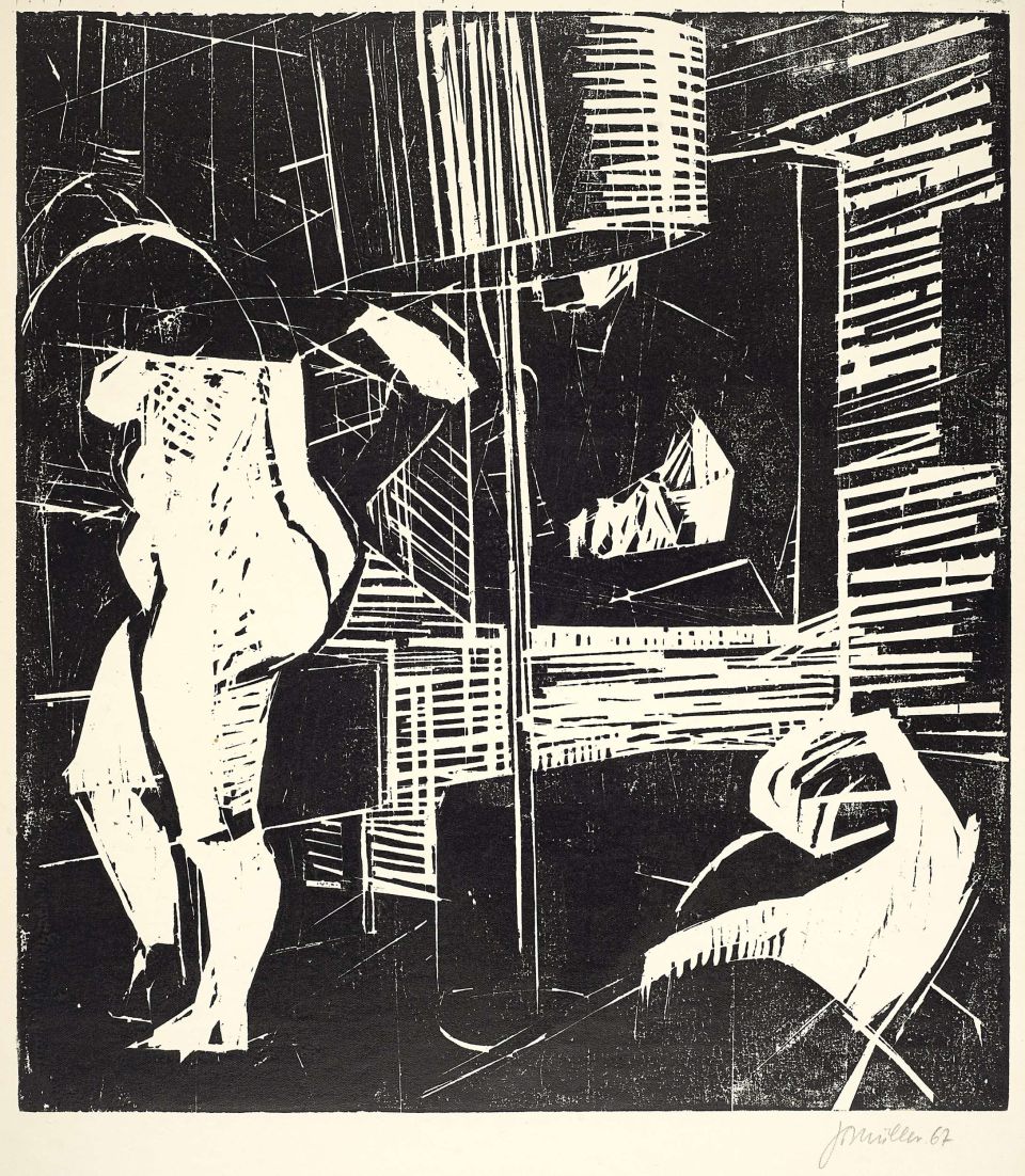 Johannes Müller | Interieur mit Akt | Linolschnitt | 1967 | 41,7 x 37,6 cm