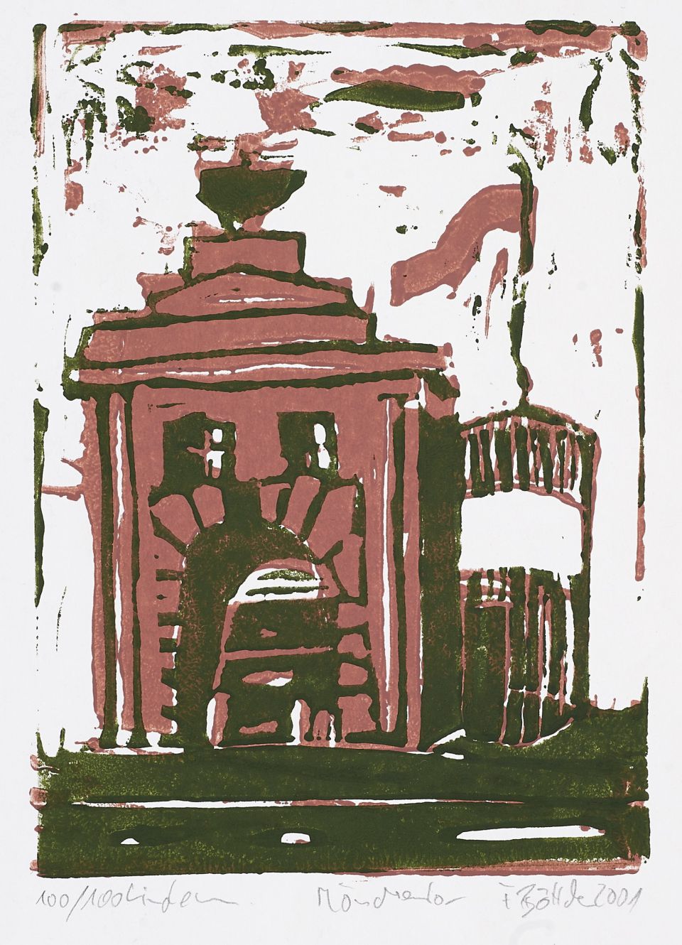 Falko Böttcher | Mönchentor | Farblinolschnitt| 2001 | 100/100 | 15 x 11 cm