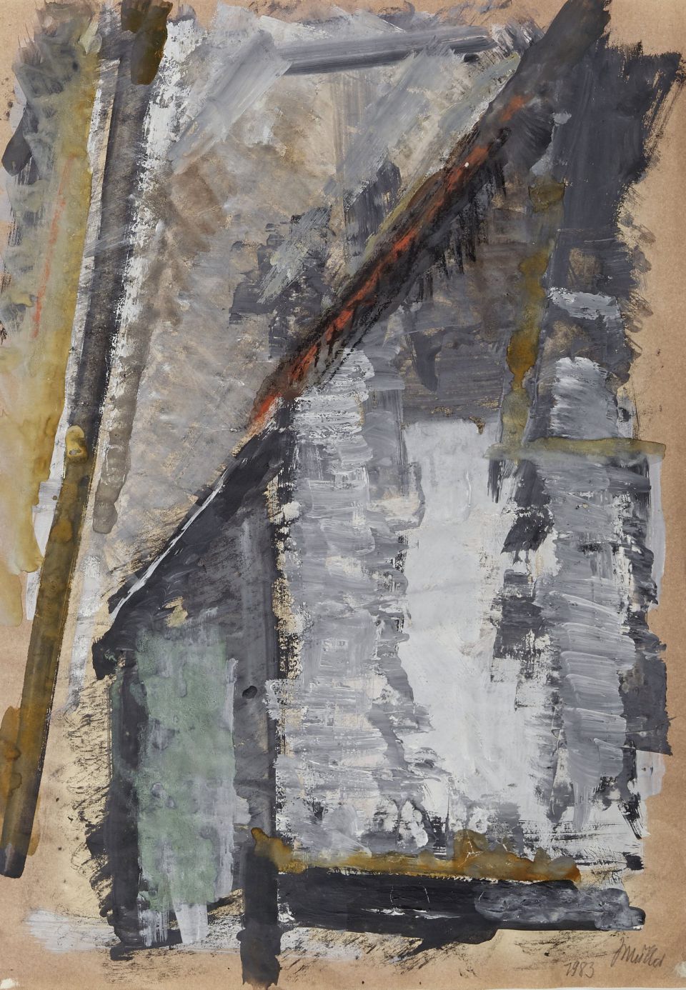 Johannes Müller: Giebel Rostock. Gouache, Kohle, 1983